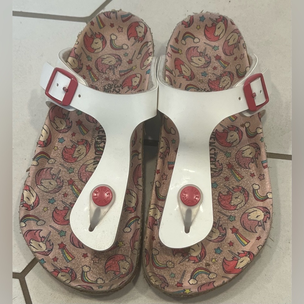 Birkenstock Gizeh White and Pink Unicorn Sandals